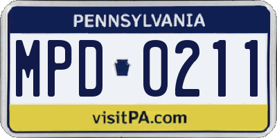 PA license plate MPD0211