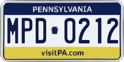 PA license plate MPD0212