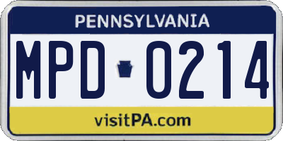 PA license plate MPD0214