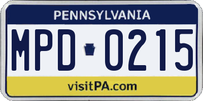 PA license plate MPD0215