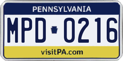 PA license plate MPD0216