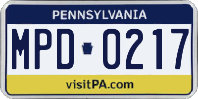 PA license plate MPD0217