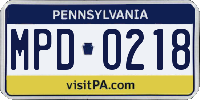 PA license plate MPD0218