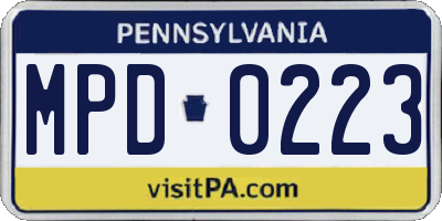 PA license plate MPD0223