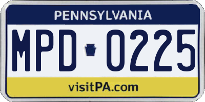 PA license plate MPD0225
