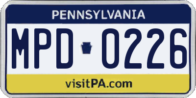 PA license plate MPD0226