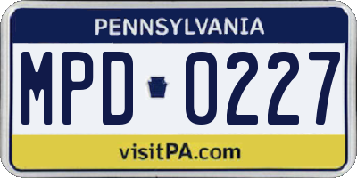 PA license plate MPD0227
