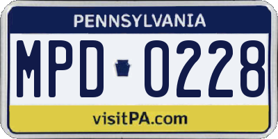 PA license plate MPD0228