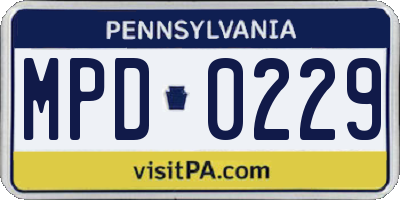 PA license plate MPD0229