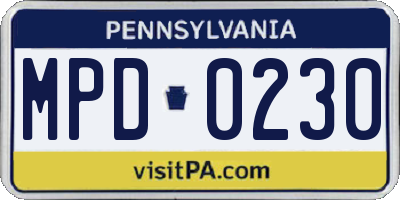 PA license plate MPD0230