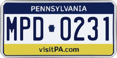 PA license plate MPD0231