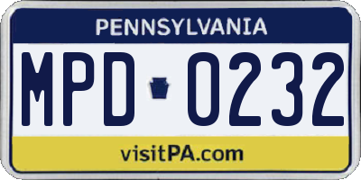PA license plate MPD0232
