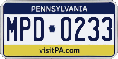 PA license plate MPD0233