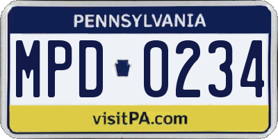 PA license plate MPD0234