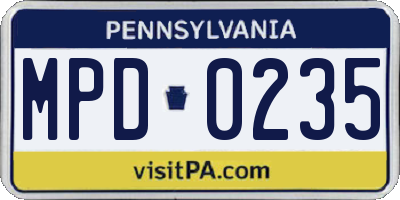 PA license plate MPD0235