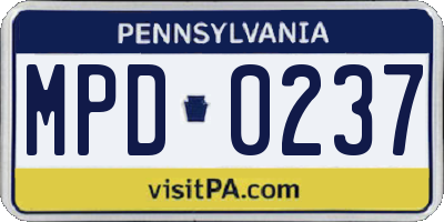 PA license plate MPD0237