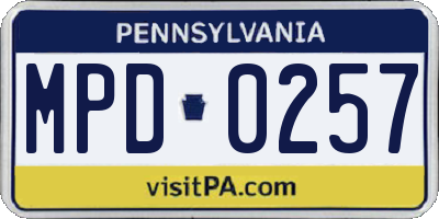 PA license plate MPD0257