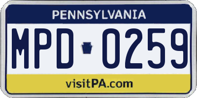 PA license plate MPD0259