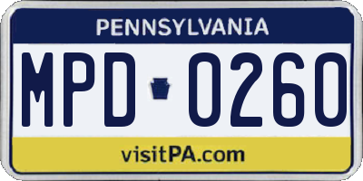 PA license plate MPD0260