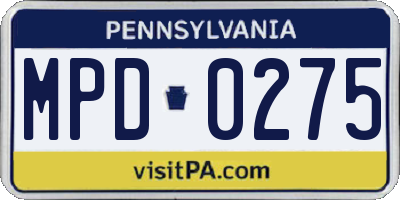 PA license plate MPD0275