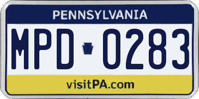 PA license plate MPD0283