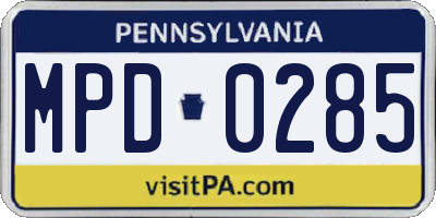 PA license plate MPD0285