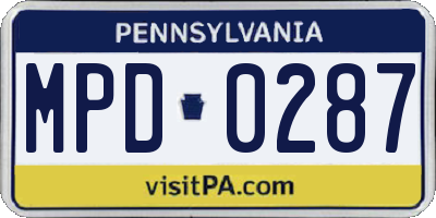 PA license plate MPD0287