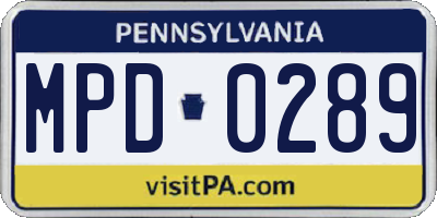 PA license plate MPD0289