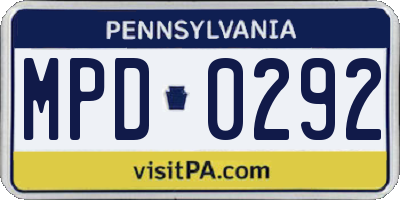 PA license plate MPD0292