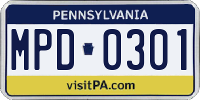 PA license plate MPD0301
