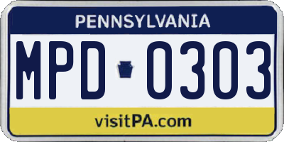 PA license plate MPD0303