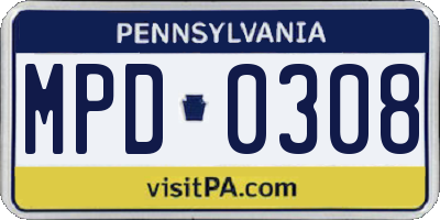PA license plate MPD0308