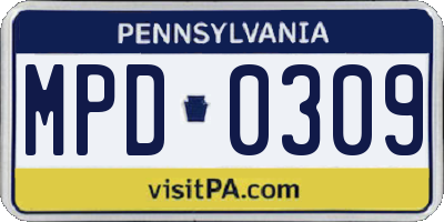 PA license plate MPD0309