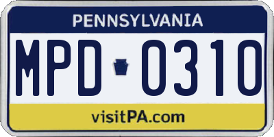 PA license plate MPD0310