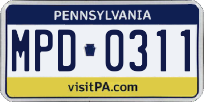 PA license plate MPD0311