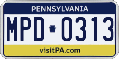 PA license plate MPD0313