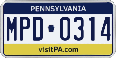 PA license plate MPD0314