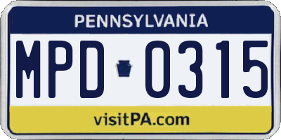 PA license plate MPD0315