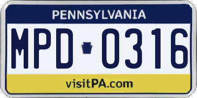 PA license plate MPD0316