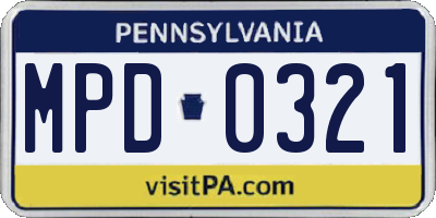 PA license plate MPD0321