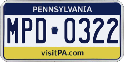 PA license plate MPD0322