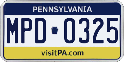 PA license plate MPD0325