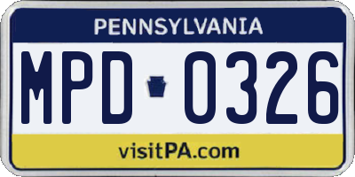 PA license plate MPD0326