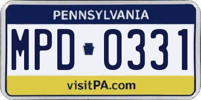PA license plate MPD0331