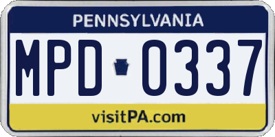 PA license plate MPD0337