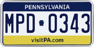 PA license plate MPD0343