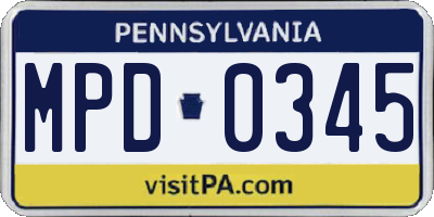 PA license plate MPD0345