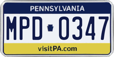 PA license plate MPD0347