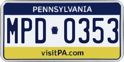 PA license plate MPD0353