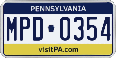 PA license plate MPD0354